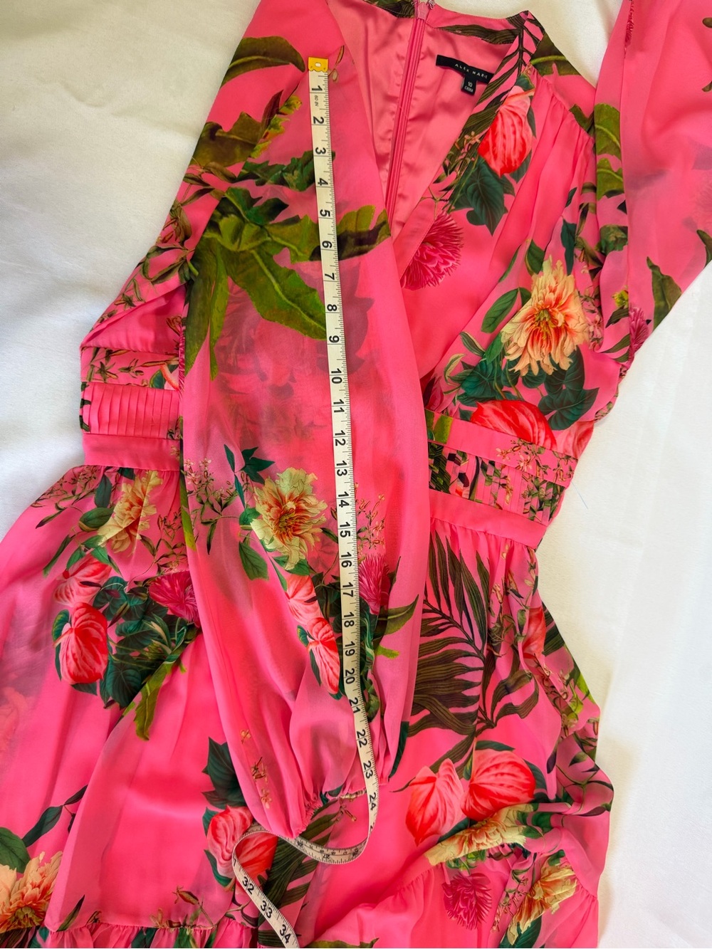 Alex Marie Hot Pink Tropical Floral V-Neck Long Sleeve Dress - Picture 9 of 10